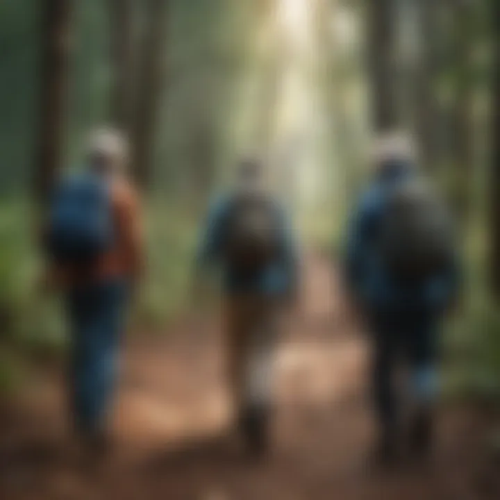 Group of older adults hiking in nature for fitness