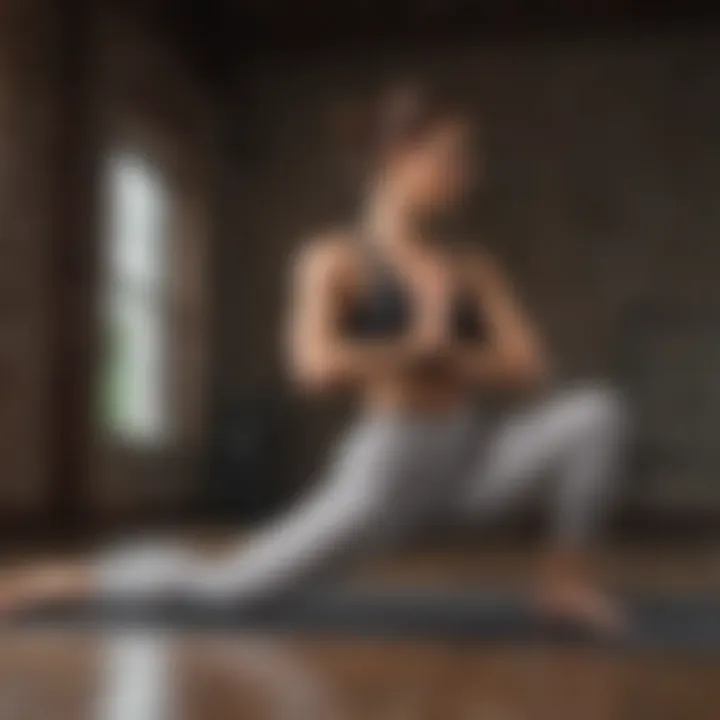 Woman doing yoga pose with serene backdrop