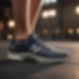 Close-up of wide workout shoes emphasizing comfort and support