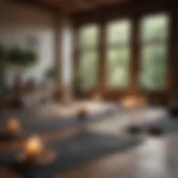A serene yoga studio setting with mats and candles